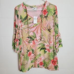 NWT J. Jill Pink Floral Half Sleeve Blouse Small